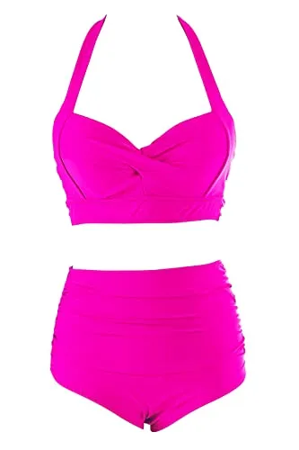 Adisputent Womens High Waisted Bathing Suits Push Up Halter Top Ruched Bottoms Bikini Sexy Tummy Control Two Piece Swimsuits Rose XXL
