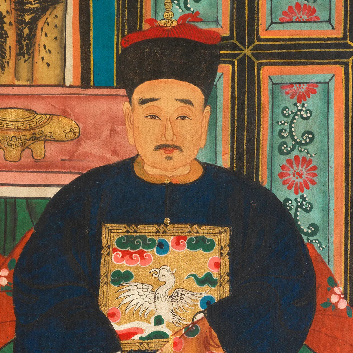 Ancestor Painting, Couple in Burgundy and Black