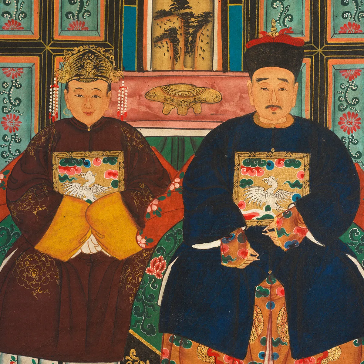 Ancestor Painting, Couple in Burgundy and Black