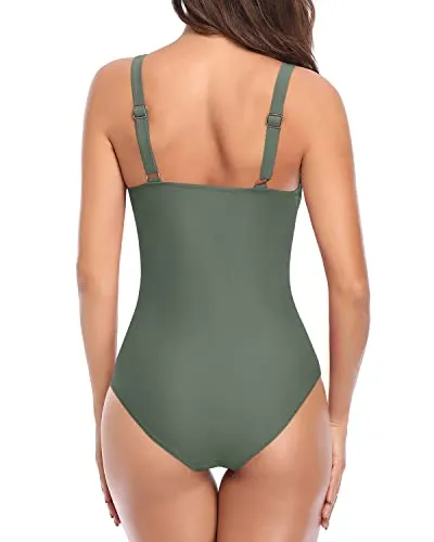 High Cut Full Coverage Backless Chic One Piece Swimsuits-Army Green