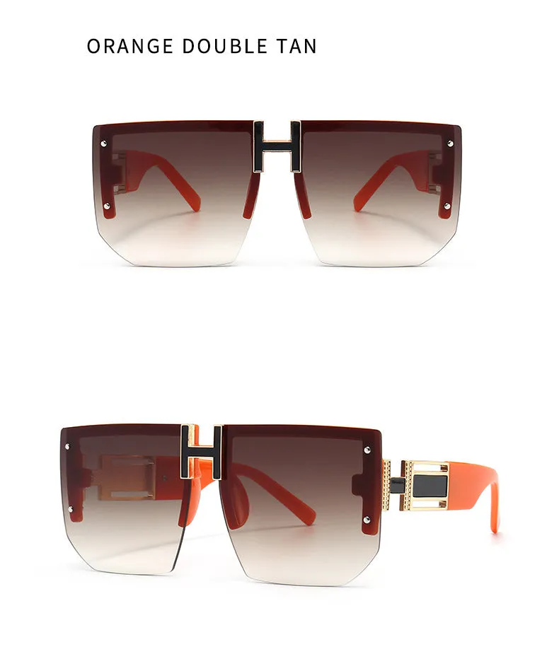 Trendy High-Quality Vintage Oversized Square Rimless Gradient Sunglasses