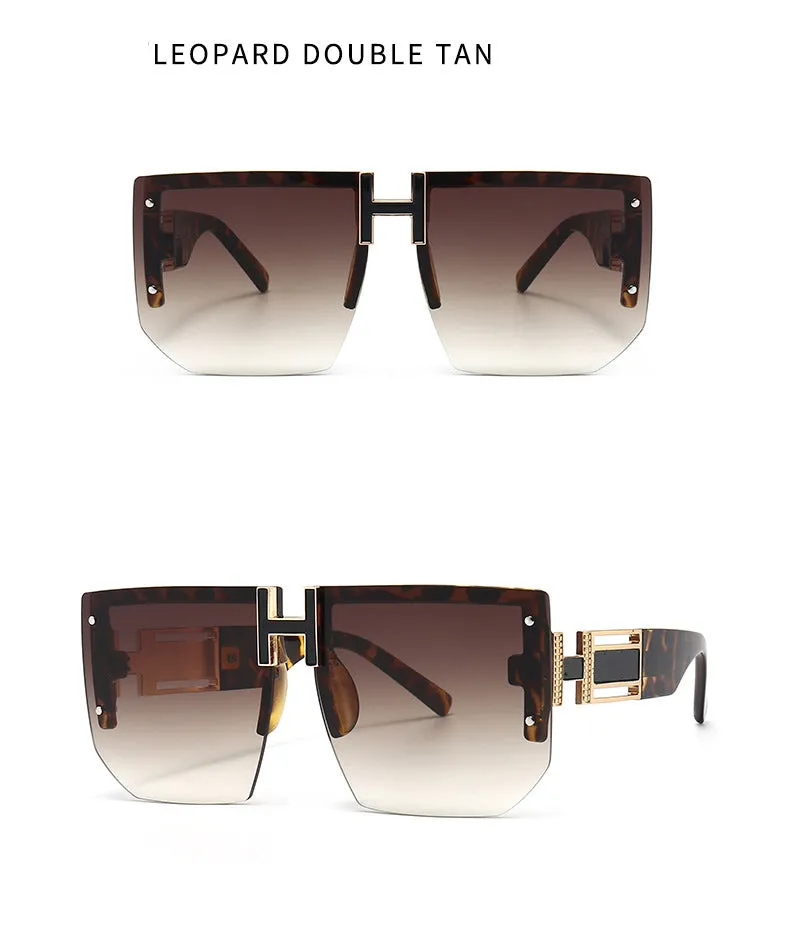 Trendy High-Quality Vintage Oversized Square Rimless Gradient Sunglasses