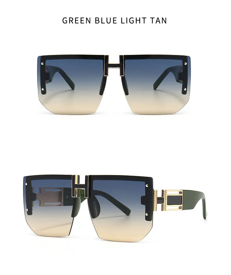 Trendy High-Quality Vintage Oversized Square Rimless Gradient Sunglasses