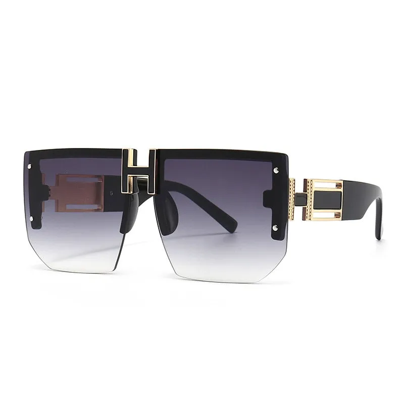 Trendy High-Quality Vintage Oversized Square Rimless Gradient Sunglasses