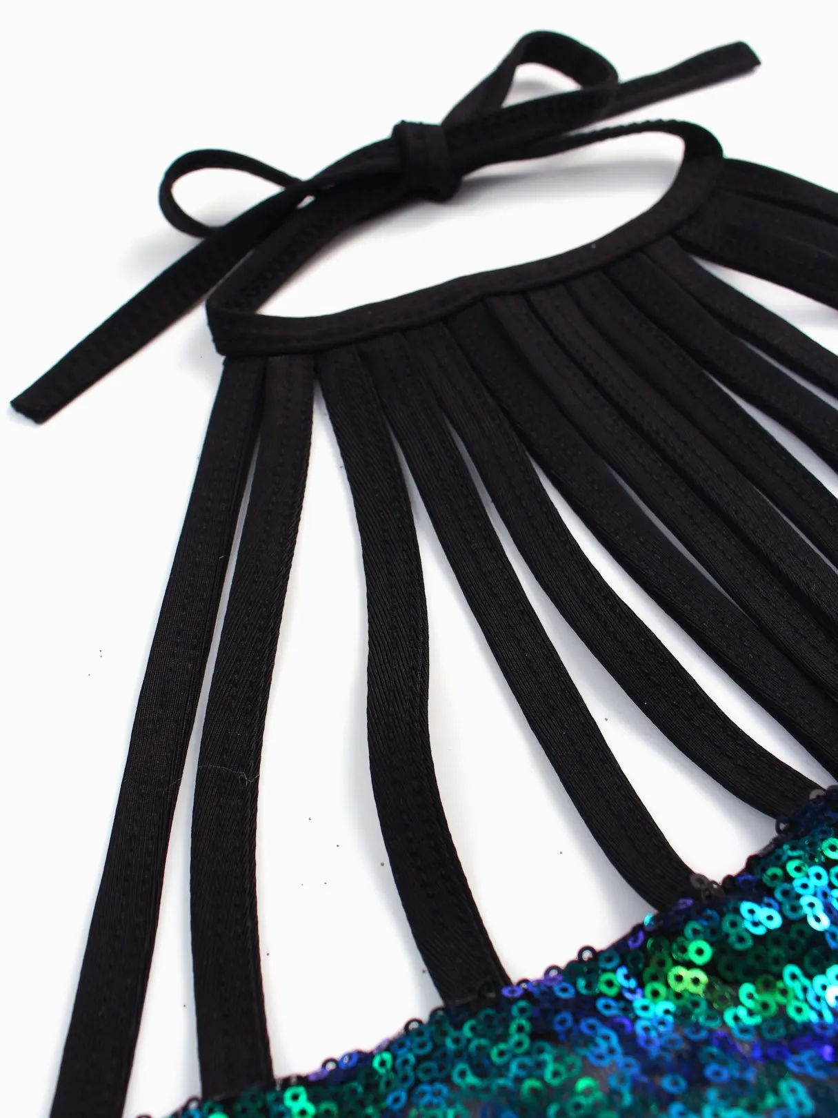 Wholesale Green Halter Sleeveless Plain Backless Lace-Up Cut Out Sequins Embellished Bikinis