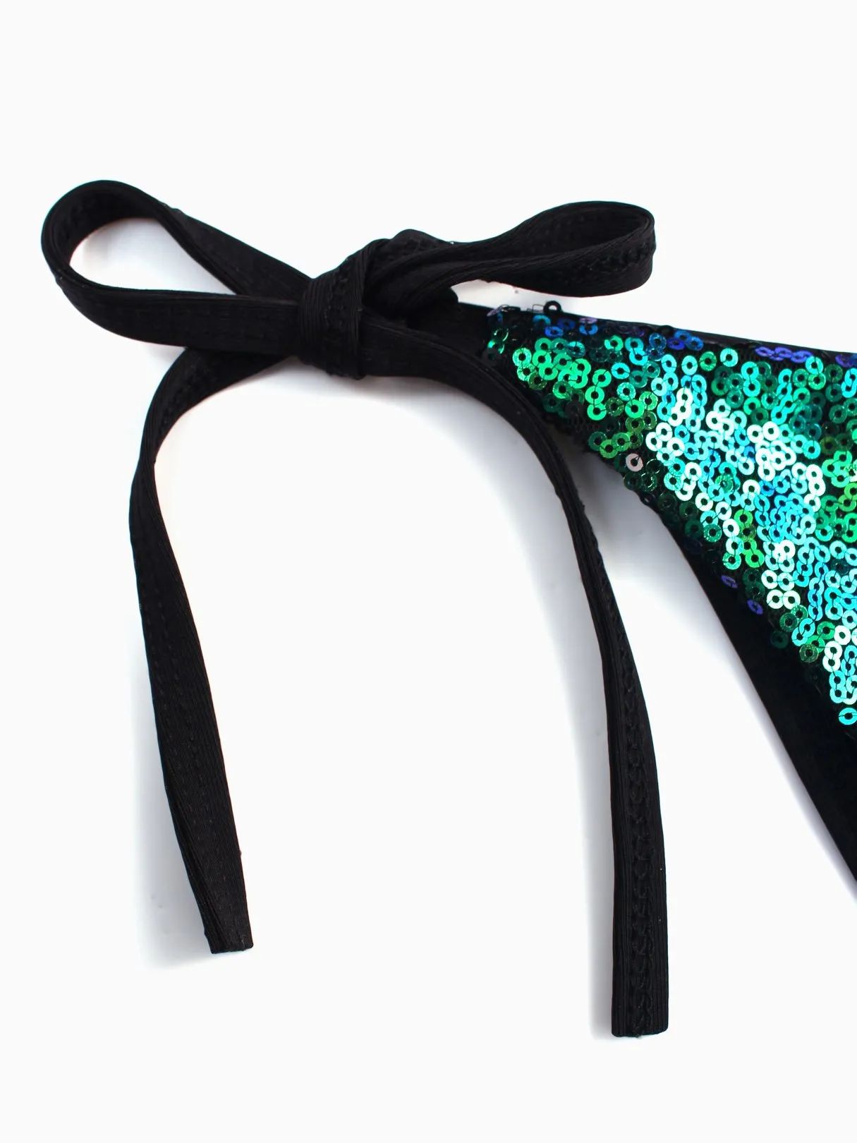 Wholesale Green Halter Sleeveless Plain Backless Lace-Up Cut Out Sequins Embellished Bikinis